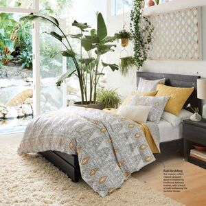 Brand New West End Bali Set Of Gray and Yellow Ikat Pillow Cases Standard Size